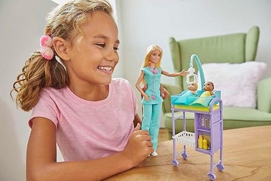 Barbie Careers Playset Baby Doctor Set with Blonde Fashion Doll 2 Baby Dolls Furniture