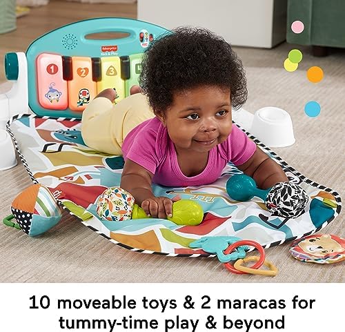 Fisher-Price Baby Gift Set Glow and Grow Kick Play Piano Gym Blue Playmat Musical