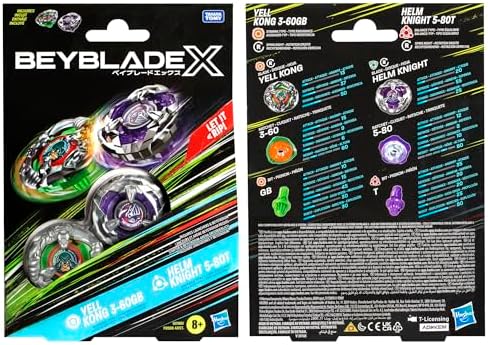 Hasbro Beyblade X Yell Kong 3-60GB and Helm Knight 5-80T Top Dual Pack Set Includes 2