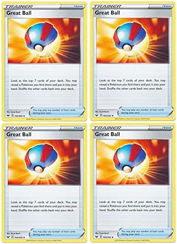 Pokemon Card - Great Ball - Sword and Shield Base - x4 Card Lot Playset - 164202 Uncommon