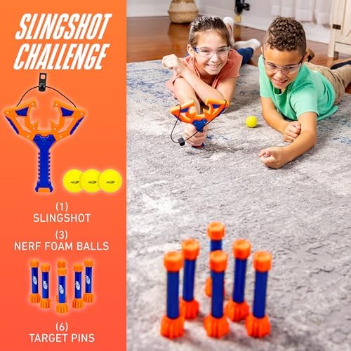 Nerf Slingshot Challenge - Slingshot Bowling Game Set - Toy Target Game for - Foam Ball
