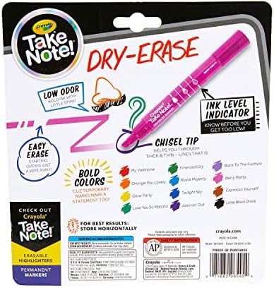 Crayola Take Note Dry Erase Markers 12ct Whiteboard Markers for Teachers Low Odor Chisel