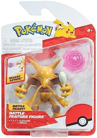 Pokemon Alakazam Battle Feature Figure - 4.5-Inch Alakazam Battle Ready Figure with