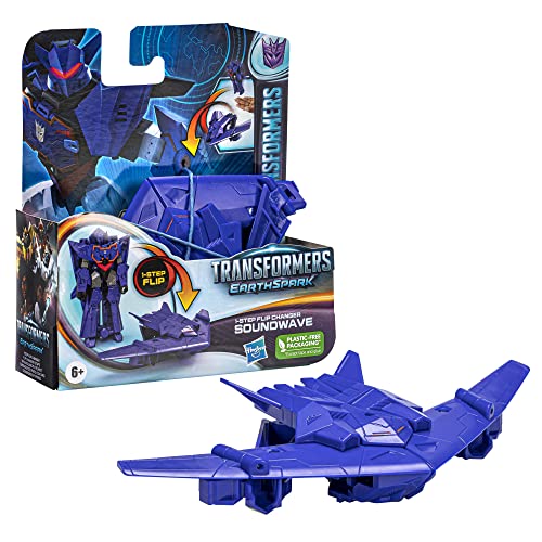 Transformers EarthSpark 1-Step Flip Changer Soundwave 4-Inch Action Figure Robot for