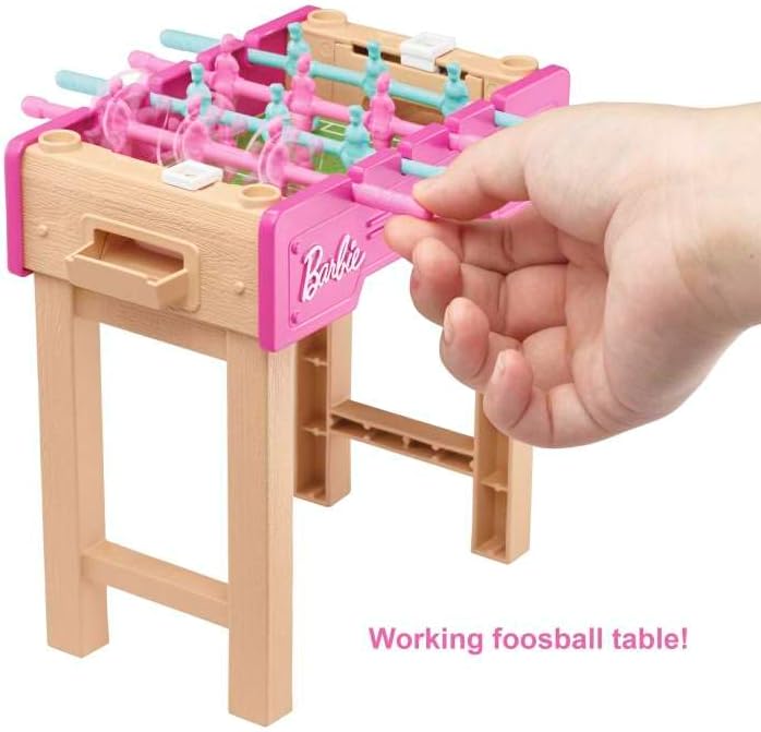 Barbie Mini Playset with Pet and Working Foosball Table Game Night Theme 3 to 7 Year Olds
