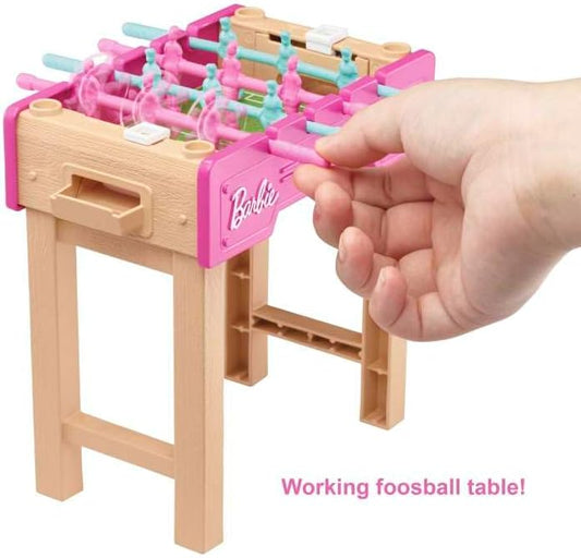 Barbie Mini Playset with Pet and Working Foosball Table Game Night Theme 3 to 7 Year Olds