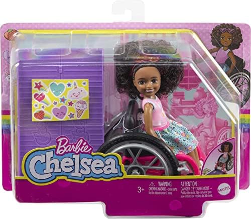 Barbie Chelsea Small Doll Wheelchair with Moving Wheels Ramp Sticker Sheet Blonde Hair