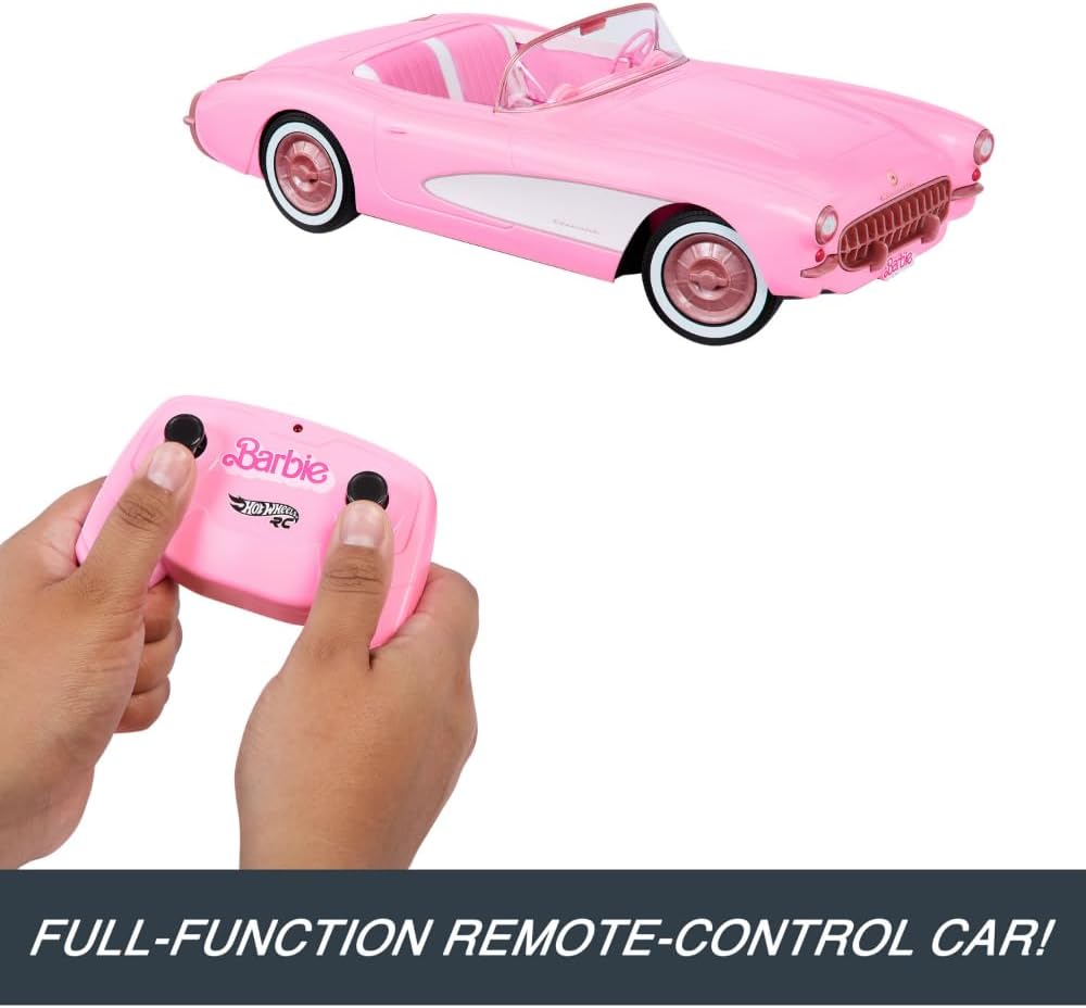 Barbie Hot Wheels RC Corvette from The Movie Full-Function Remote-Control Toy Car Holds 2 Doll