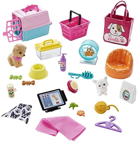 Barbie Doll Playset Pet Boutique with 4 Pets Color-Change Grooming Feature 20 Themed