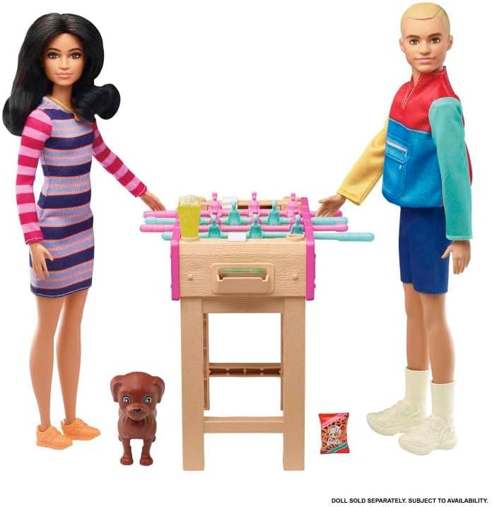 Barbie Mini Playset with Pet and Working Foosball Table Game Night Theme 3 to 7 Year Olds