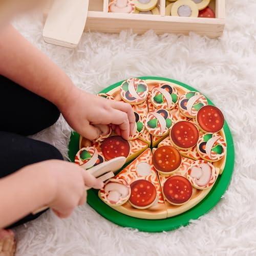 Melissa & Doug Melissa Doug Pizza Party Wooden Pretend Play Food Set With 36 Toppings