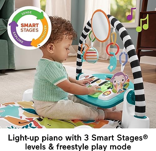 Fisher-Price Baby Gift Set Glow and Grow Kick Play Piano Gym Blue Playmat Musical