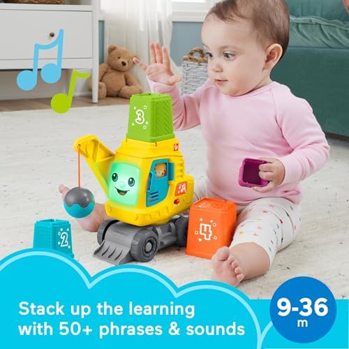 Fisher-Price Baby Toddler Learning Toy Count Stack Crane with Blocks Lights Music Sounds