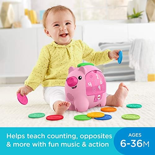 Fisher-Price Baby Musical Toy Laugh Learn Count Rumble Piggy Bank with Songs Motion for