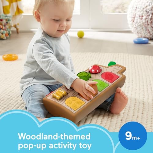 Fisher-Price Baby Toy Hide Peek Pop-Up Animal-Themed Sensory Activity with Wood Accents