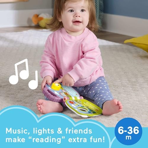 Fisher-Price Baby Toy Purple Monkey Musical Storybook with Lights Sounds for Infants