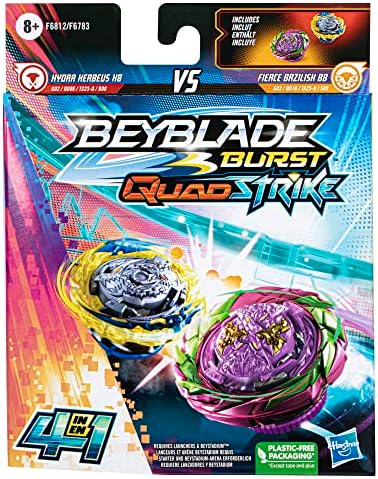 Beyblade Burst QuadStrike Fierce Bazilisk B8 and Hydra Kerbeus K8 Spinning Top Dual Pack