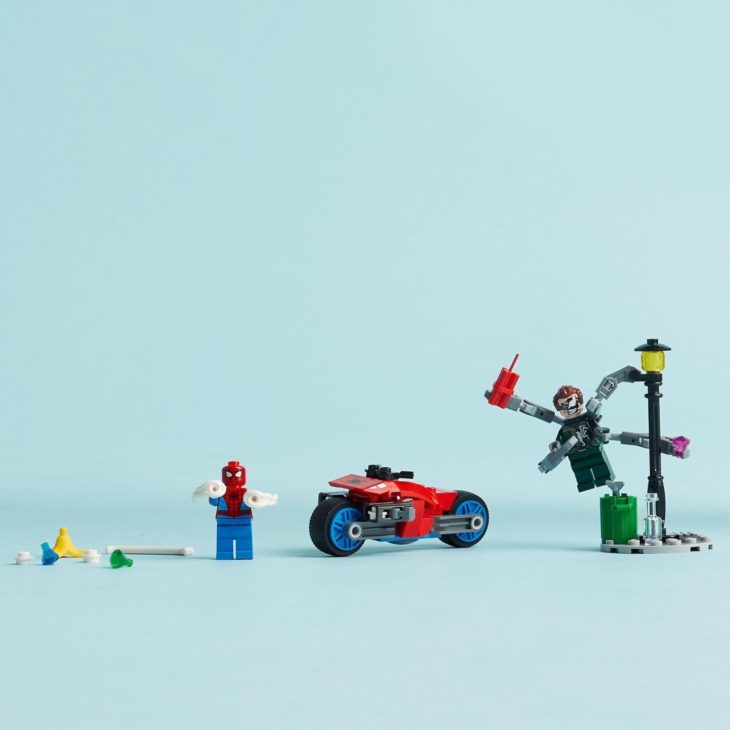 LEGO Marvel Motorcycle Chase Spider-Man vs. Doc Ock Buildable Toy for with Stud Shooters