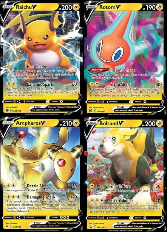 Pokemon V - 4 Card Lot - Lightning Types - Raichu V 045172 - Ampharos V 049185