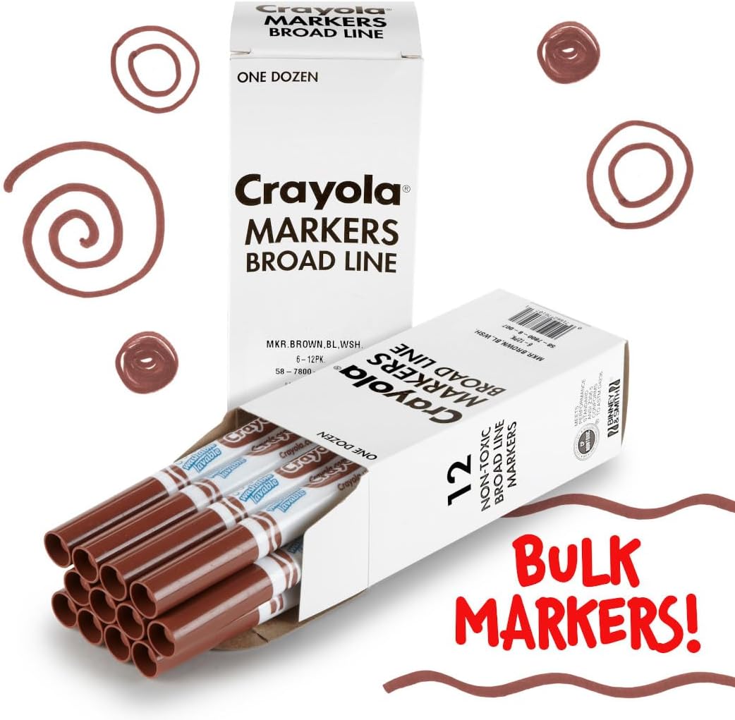 Crayola Washable Markers - Black 12ct Broad Line Markers Bulk Markers for Classrooms