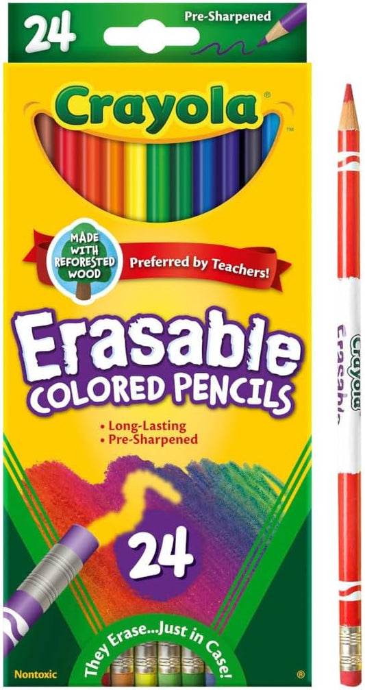 Crayola Erasable Colored Pencils 24ct Coloring Pencils for Coloring Assorted Colors Arts