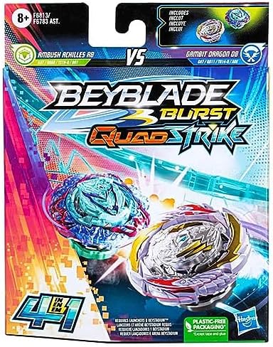 Beyblade Burst QuadStrike Gambit Dragon D8 and Ambush Achilles A8 Spinning Top Dual Pack