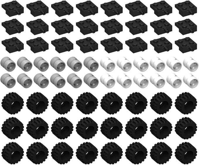 LEGO City - Wheel Tire and Axle Set - Black White and Light Gray 72 Pieces in Total