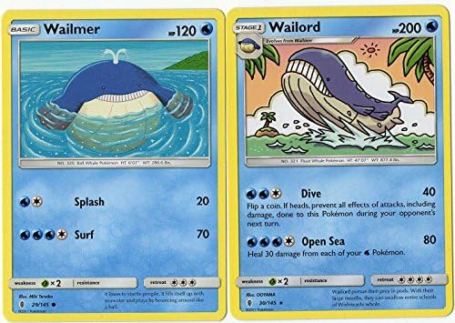 Pokemon Evolution Set - Wailord Wailmer - Guardians Rising 30145-200 HP Rare Card lot