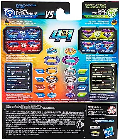 Beyblade Burst QuadStrike Ultimate Evo Valtryek V8 and Divine Xcalius X8 Spinning Top