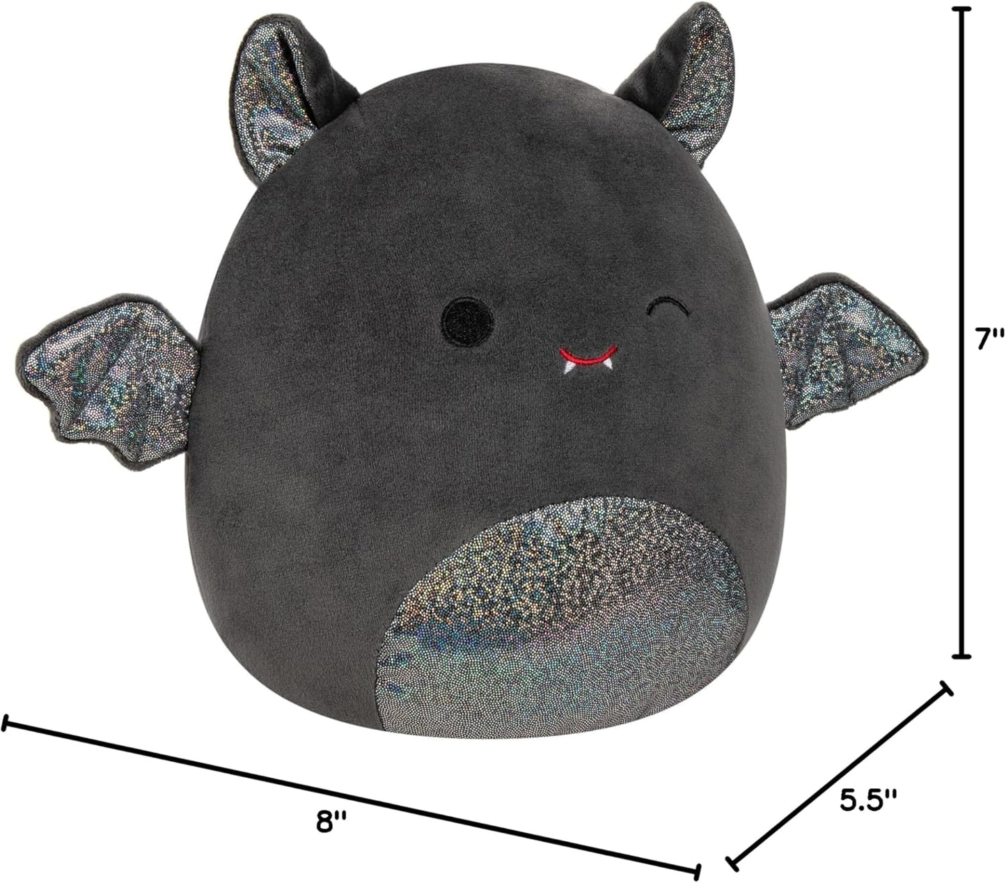Squishmallows Original 8-Inch Emily Bat with Sparkly Ears and Belly - Medium-Sized Ultrasoft Official Jazwares Plush