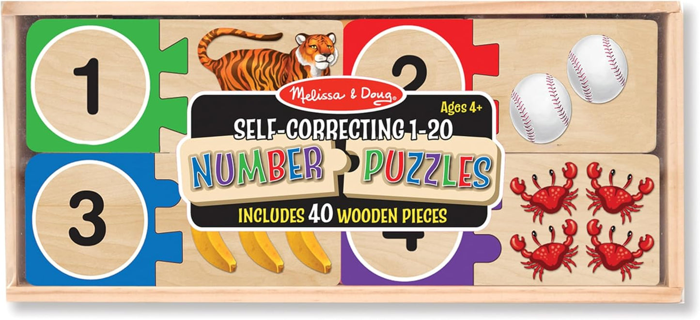 Melissa & Doug Melissa Doug Self-Correcting Wooden Number Puzzles With Storage Box 40 pcs