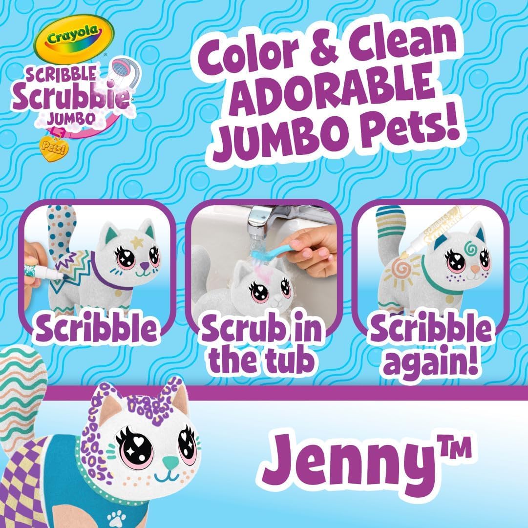Crayola Scribble Scrubbie Jumbo Large Posable Animal Toy 6 Inches Toy Cat for Girls Boys