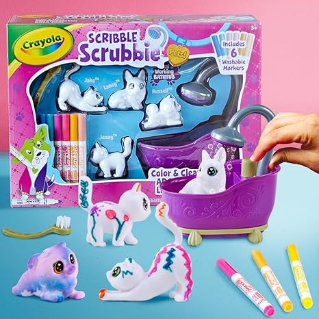 Crayola Scribble Scrubbies Tub Set 4 Pets Washable Pet Care Toy Coloring Animal Craft for