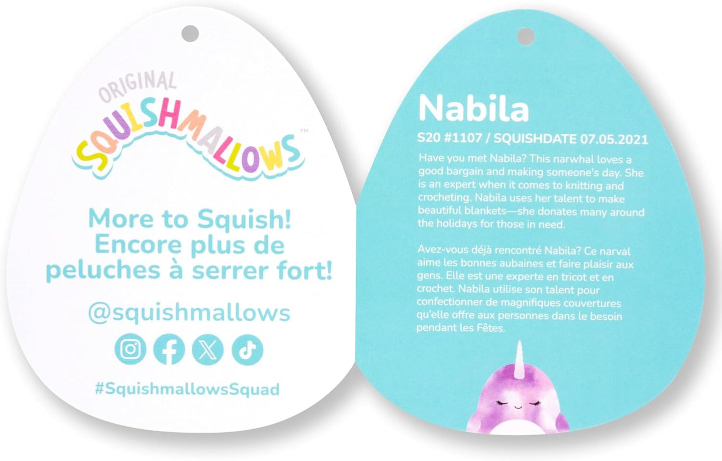 Squishmallows Original 20-Inch Nabila Purple Tie-Dye Narwhal - Official Jazwares Jumbo Plush