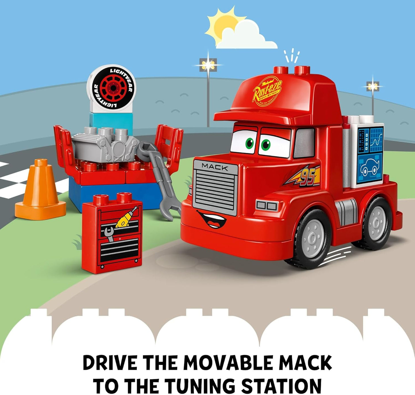 LEGO Disney Pixar Mack at The Race Cars - Pixar Cars for Toddlers Preschool Boys Girls Ages 2 - Educational Building Set