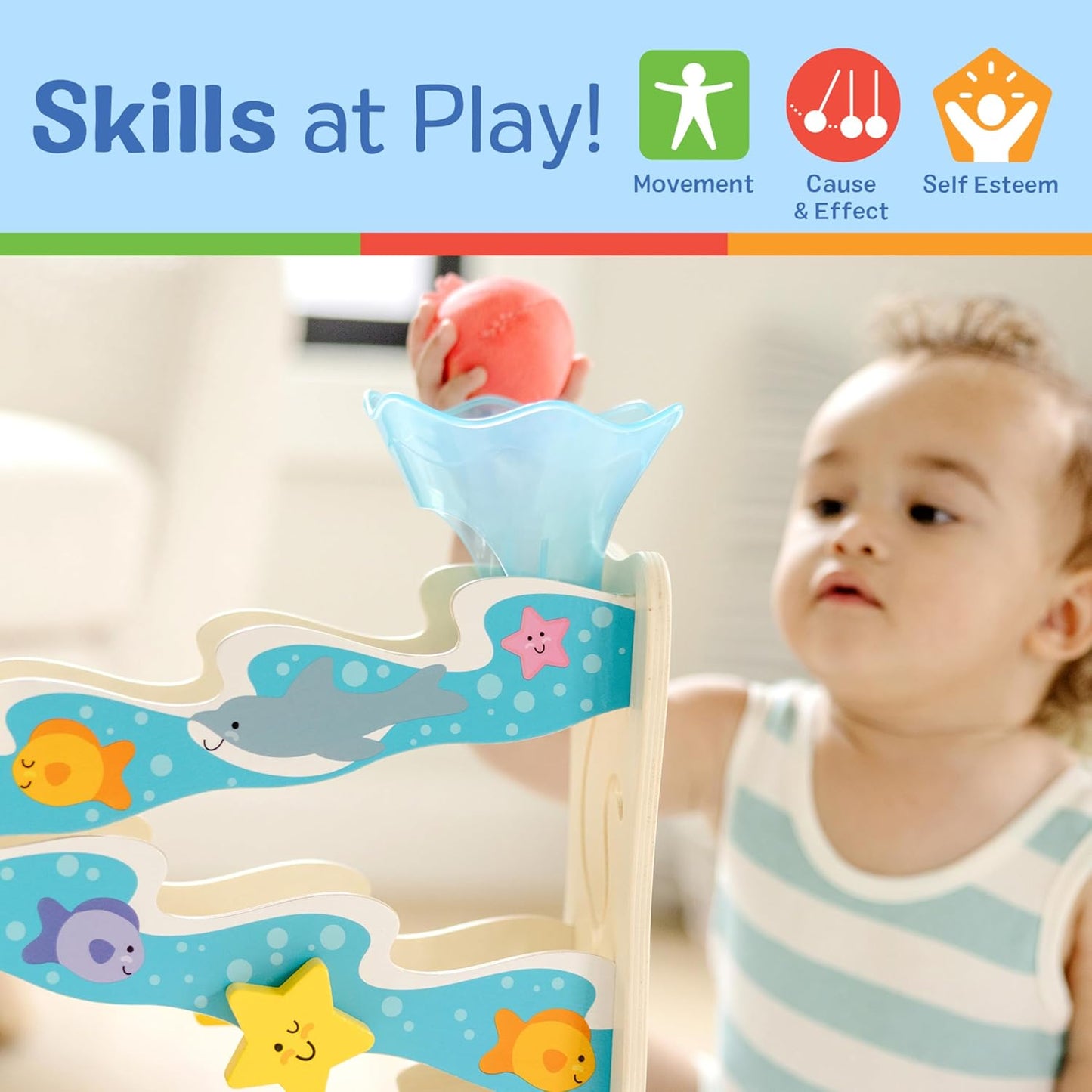 Melissa & Doug Melissa Doug Rollables Wooden Ocean Slide Infant and Toddler Toy 5 Pieces