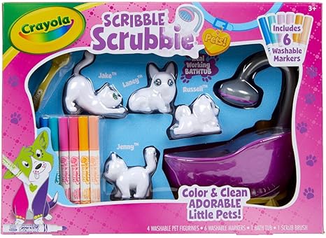 Crayola Scribble Scrubbies Tub Set 4 Pets Washable Pet Care Toy Coloring Animal Craft for