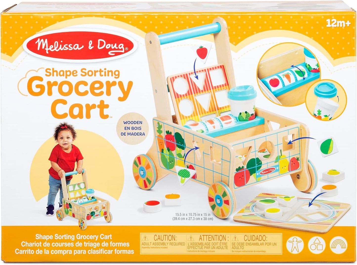 Melissa & Doug Melissa Doug Wooden Shape Sorting Grocery Cart Push Toy and Puzzle