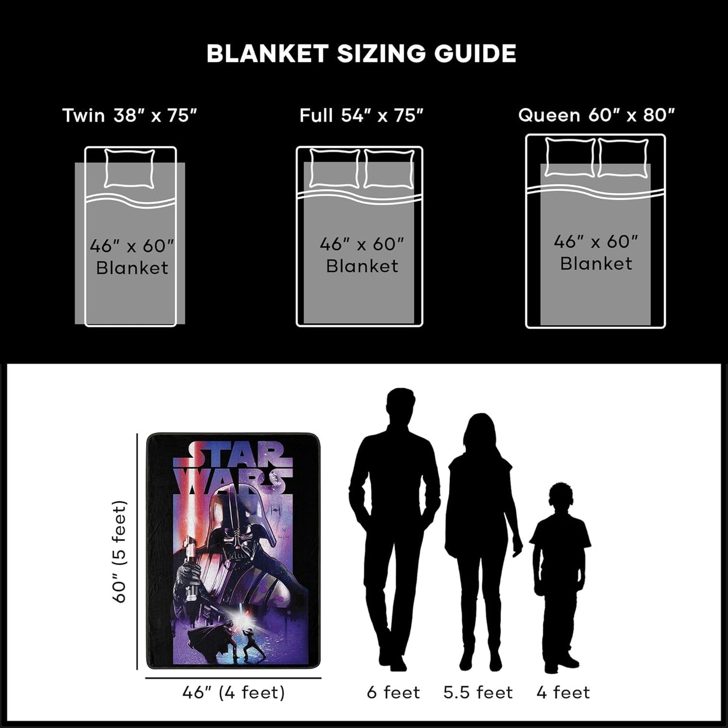 STAR WARS NORTHWEST Star Wars Micro Raschel Throw Blanket 46 x 60 Darth Night