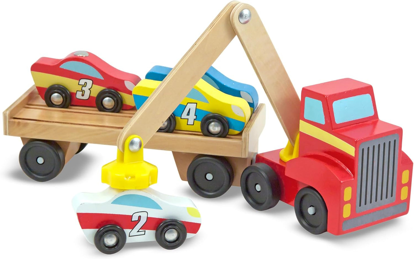 Melissa & Doug Melissa Doug Magnetic Car Loader Wooden Toy Set With 4 Cars and 1