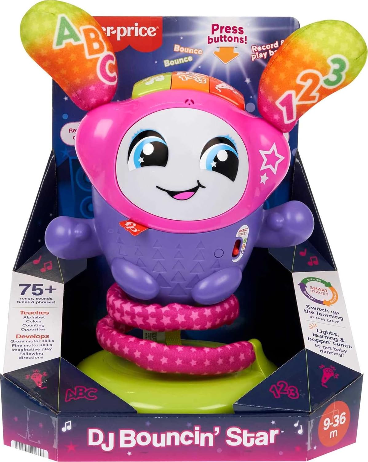 Fisher-Price Baby Toddler Learning Toy DJ Bouncin' Star with Music Lights Bouncing Action