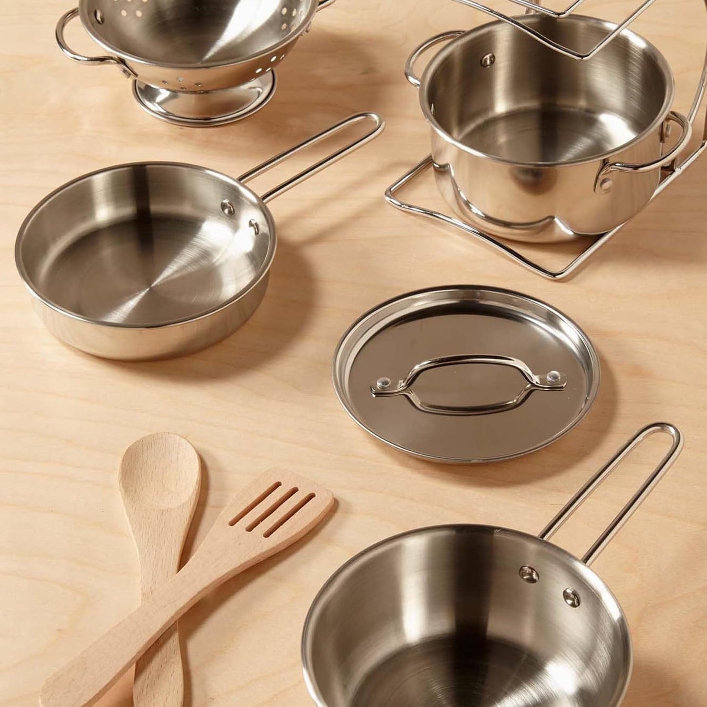 Melissa & Doug Melissa Doug Stainless Steel Pots and Pans Pretend Play Kitchen Set for 8