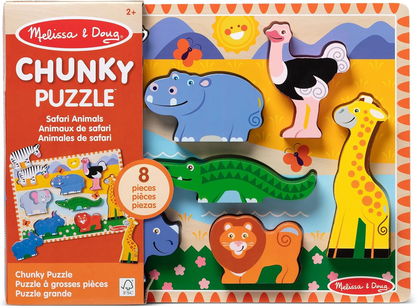 Melissa & Doug Melissa Doug Safari Wooden Chunky Puzzle - 8 Pieces - FSC Certified