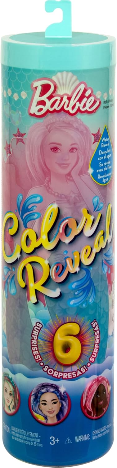 Barbie Color Reveal Doll with 6 Unboxing Surprises Mermaid Series with Color-Change Bodice