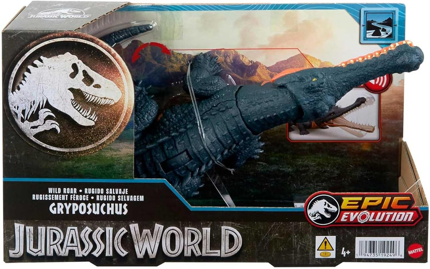 Mattel Jurassic World Wild Roar Dinosaur Toy with Sound Attack Move Gryposuchus Posable