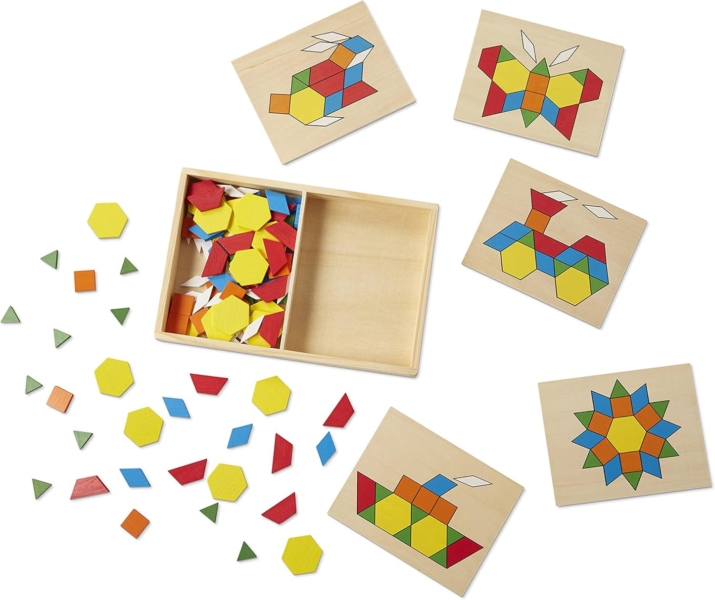 Melissa & Doug Melissa Doug Pattern Blocks and Boards - Wooden Classic Toy With 120 Solid Wood Shapes and 5 Double-Sided Panels Multi-colored - STEAM Animals Tangrams Puzzle