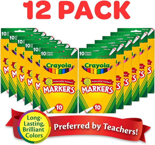 Crayola Fine Line Markers 12pk Coloring Markers for Back to School Supplies Teacher