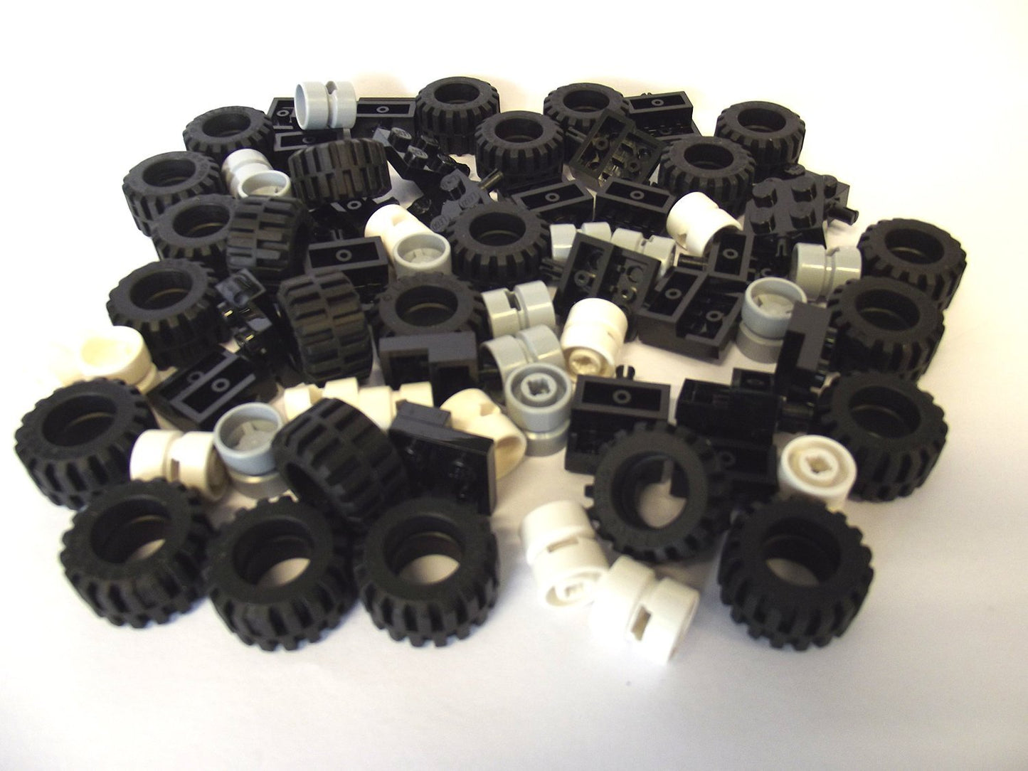 LEGO City - Wheel Tire and Axle Set - Black White and Light Gray 72 Pieces in Total