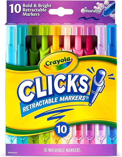 Crayola Clicks Retractable Markers 10ct No Dry Washable Markers for Bold Colors Click