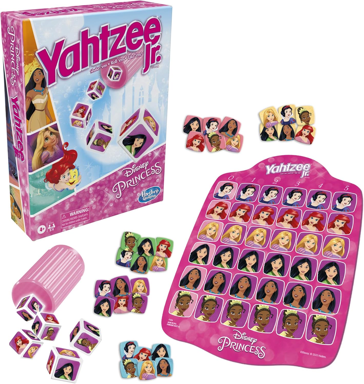 Hasbro Gaming Yahtzee Jr. Disney Princess Edition Dice Game Counting Matching for 2-4